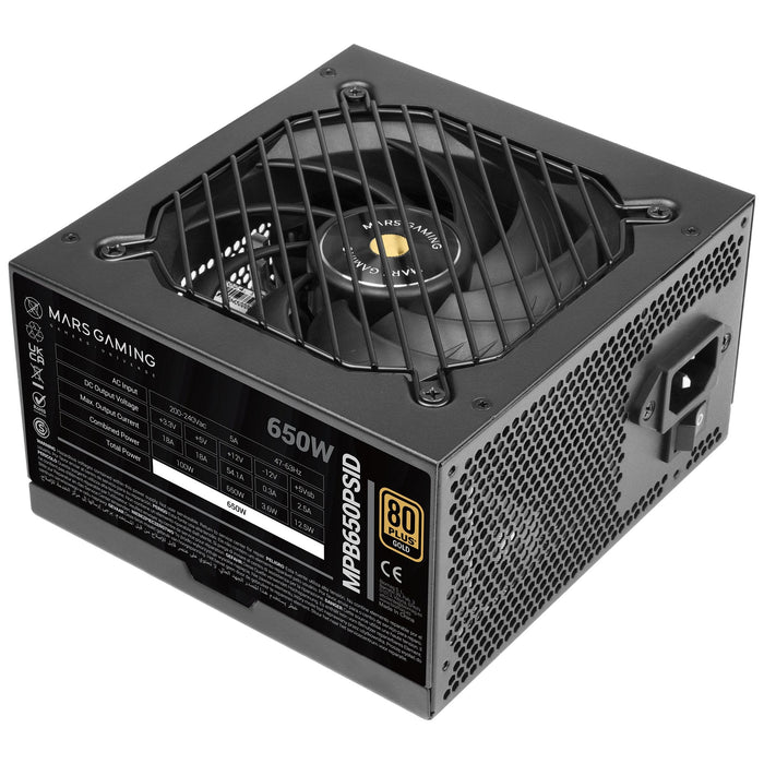 Fuente Mars Gaming 650w Mpb650psid Atx3.1 80+Gold Pfc Activo Pcie5.1 12v-2x6 Dc-Dc Digital Smd Negro