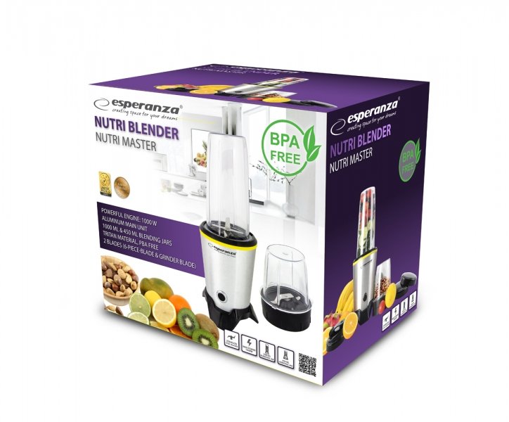 EAN 5901299954522 - Esperanza EKM028 licuadora Batidora de vaso 1000 W Negro, Acero inoxidable imagen 5