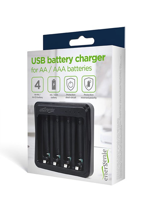 Energenie Cargador De Batería Usb Para Baterías Aa / Aaa, Negro