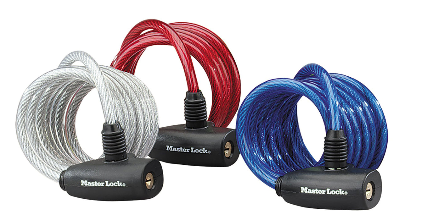 EAN 3520190924292 - MASTER LOCK 8127EURTRI candado para bicicleta Azul, Rojo, Transparente 1800 mm Cable antirrobo imagen 1