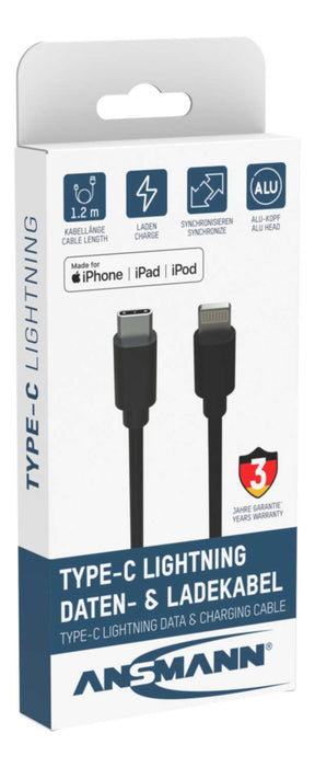 EAN 4013674152438 - Ansmann 1700-0106 cable de teléfono móvil Negro 0,12 m USB C Lightning imagen 2