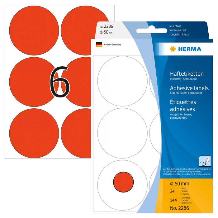 Herma 2286 Etiqueta Autoadhesiva Círculo Rojo 144 Pieza(S)