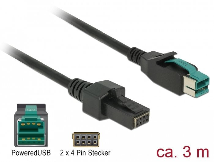 Delock 85484 Cable Poweredusb Macho 12 V > 2 X 4 Pin Macho 3 M Para Impresoras Y Terminales De Punto De Venta