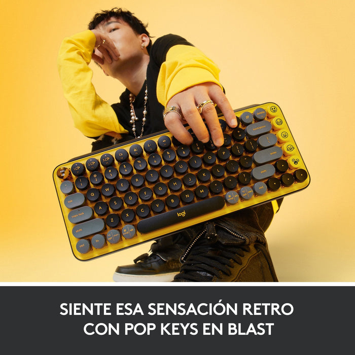 Teclado Español Logitech Pop Keys Wireless Emoji Keys Rf Wireless + Bluetooth Qwerty Negro, Gris, Amarillo
