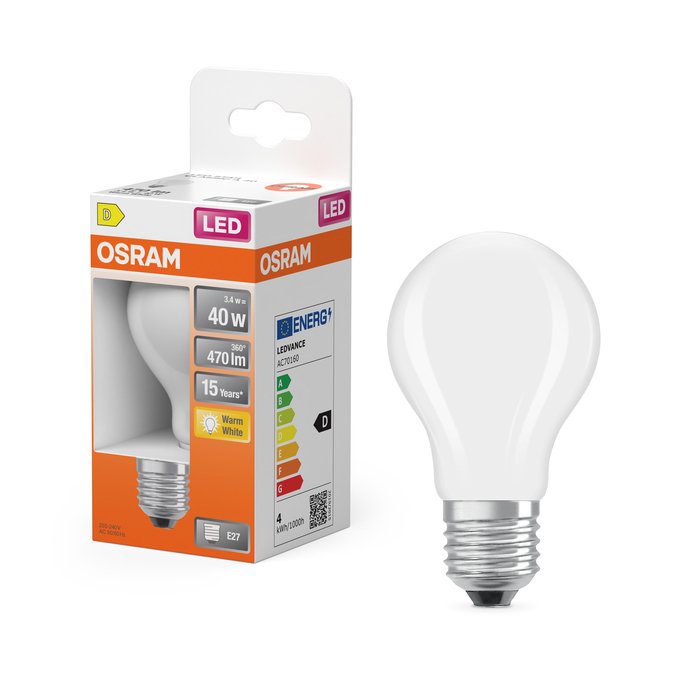 Osram Led Lámpara Retrofit Classic A 40 E27 4 W Mate, 1 Unidades