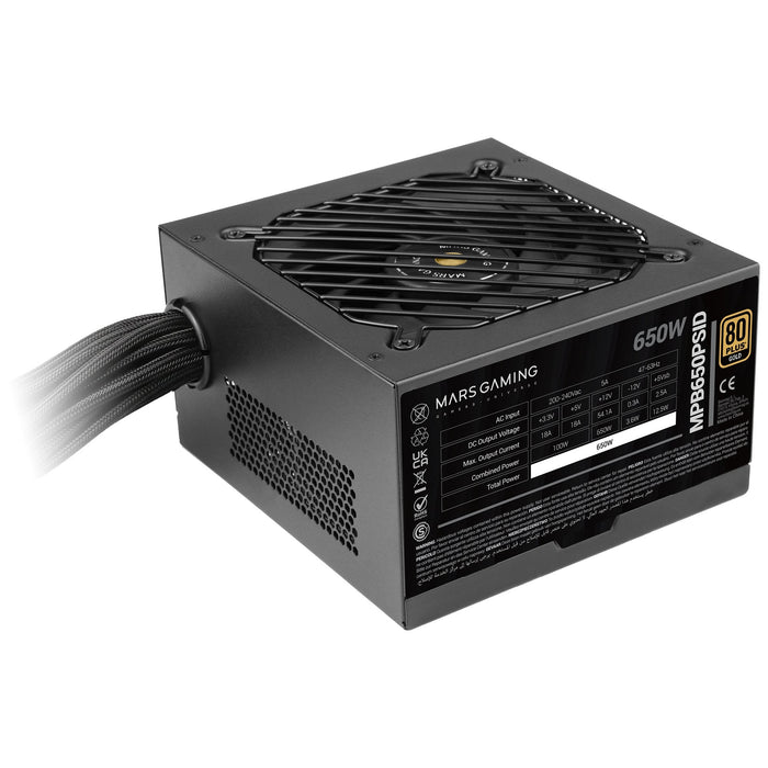 Fuente Mars Gaming 650w Mpb650psid Atx3.1 80+Gold Pfc Activo Pcie5.1 12v-2x6 Dc-Dc Digital Smd Negro