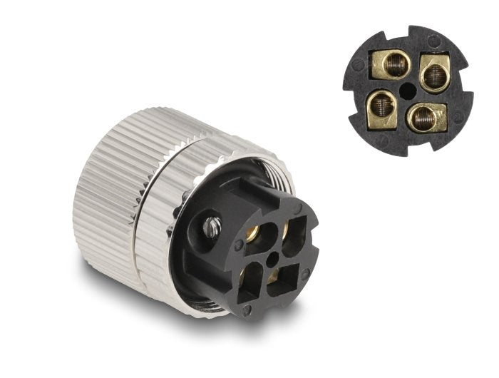 Delock 60565 M12 Conector Codificado A De 4 Pines Hembra Para Montaje Con Conexión Por Tornillo Con Ángulo De 90° Metal