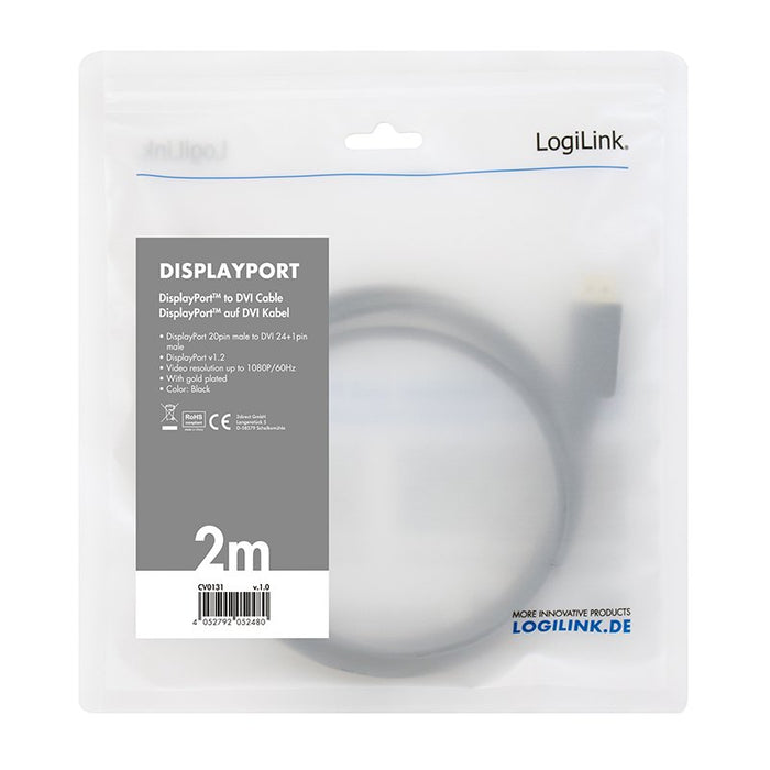EAN 4052792052480 - LogiLink CV0131 adaptador de cable de vídeo 2 m DisplayPort DVI Negro imagen 3