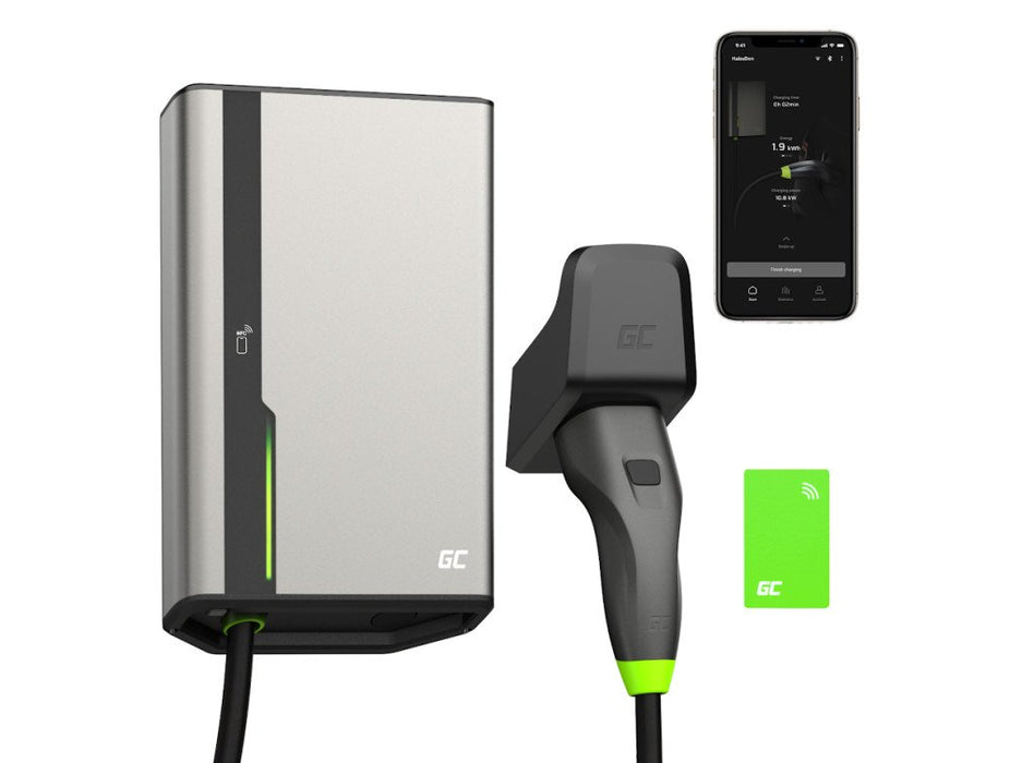 EAN 5904326374676 - Green Cell GC EVGC021B2250 - Wallbox, 3,6 - 22 KW, 5 m, NFC Gris Aluminio Pared Pantalla incorporada LED imagen 1