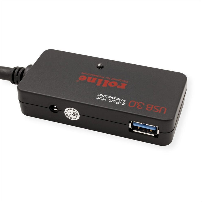 Roline Usb 3.2 Gen 1 4-Port Hub Mit Repeater, Schwarz, 10 M