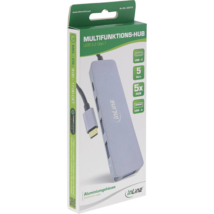 Inline Usb 3.2 Type-C Multi Hub (4x Usb-A 5gb/S + Usb Type-C (Data/Pd 87w), Otg, Carcasa De Aluminio