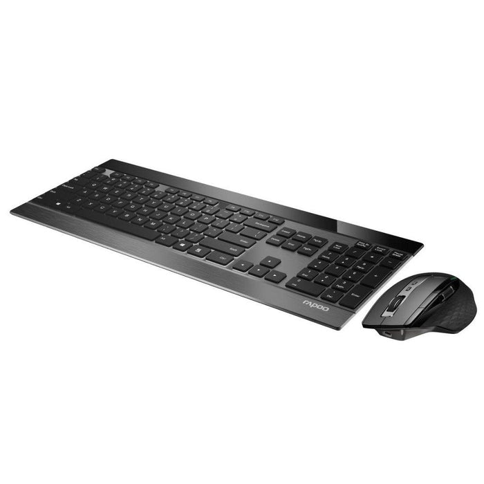 Rapoo Cableloses Ultraflaches Multi-Mode-Deskset 9900m Qwertz Keyboard + Mouse Black