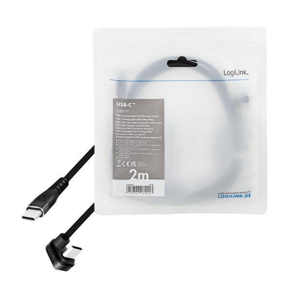 Cable Logilink Usb-C 2.0m W Oplocie Katowy Negro