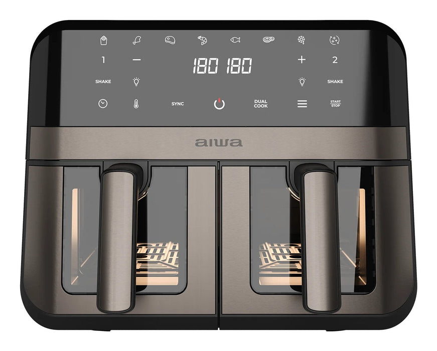 Freidora Por Aire Aiwa Futago Afr-9000 9l 2400w 8 Programas Doble Cesta Y Ventana Acero