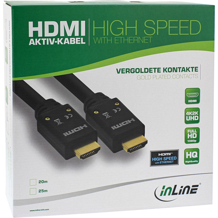Cable Hdmi Activo De Inline Con Ethernet, 4k2k, M/M, Negro, Contactos Dorados, 15 M
