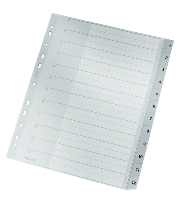 Leitz Ordnerregister 1282 Vollformat, Ancho Extra 1-12 Gris - 1 Juego
