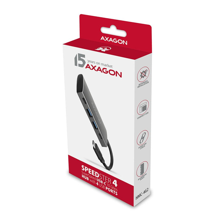 EAN 8595247905437 - Axagon HMC-4G2 hub de interfaz USB 3.2 Gen 2 (3.1 Gen 2) Type-C 10000 Mbit/s Gris imagen 3