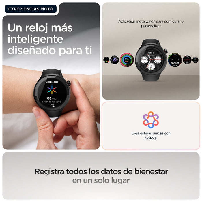 Motorola Moto Watch Negro Mate Reloj Inteligente Con Banda Silicona Pantone Volcanic Ash Pantalla Luminosa 1.4" 4 Gb Bluetooth 40 G