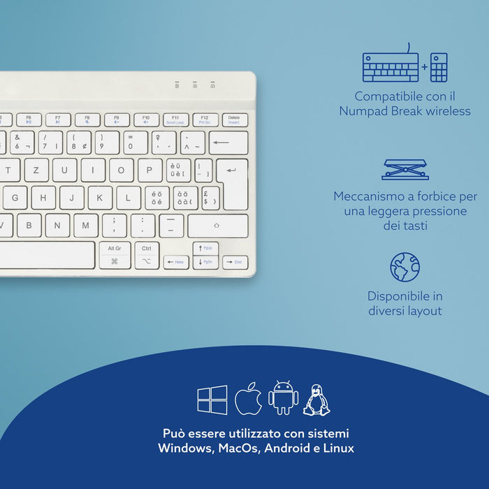 R-Go Compact Break Keyboard,  Qwertz (Ch), Bluetooth, White