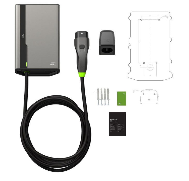 EAN 5904326374676 - Green Cell GC EVGC021B2250 - Wallbox, 3,6 - 22 KW, 5 m, NFC Gris Aluminio Pared Pantalla incorporada LED imagen 2