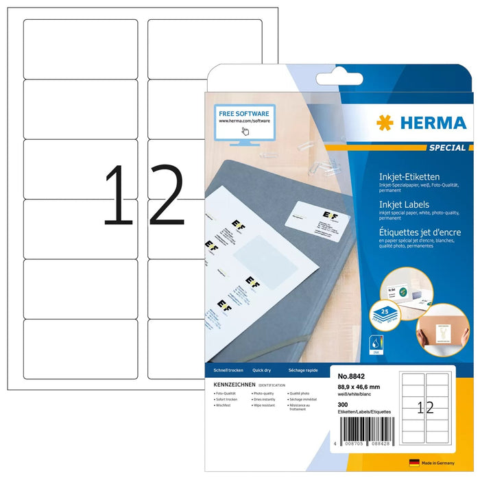 Herma Inkjet Adressetik. A4 Blanco 88,9x46,6 Mm Papel 300 Unidades