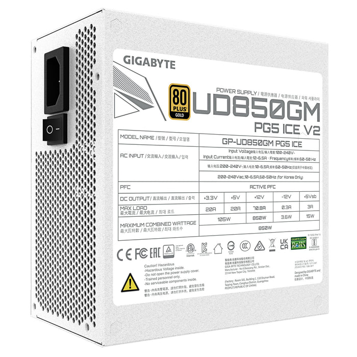 EAN 4719331556457 - GIGABYTE UD850GM PG5 V2 ICE unidad de fuente de alimentación 850 W 20+4 pin ATX Blanco imagen 6