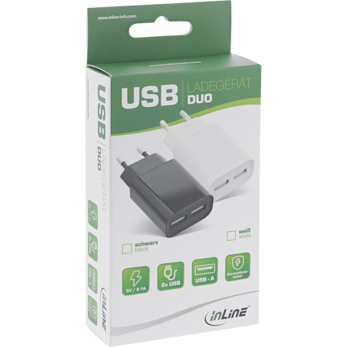 Cargador Usb Inline Duo, 2 Puertos 100-240vac A 5v / 2.1a Blanco