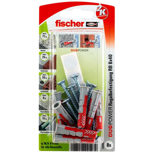 EAN 4048962245479 - Fischer DuoPower 8 pieza(s) Juego de enchufes de pared y tornillos 40 mm imagen 2