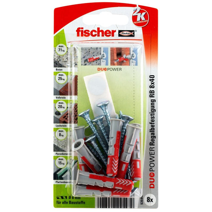 EAN 4048962245479 - Fischer DuoPower 8 pieza(s) Juego de enchufes de pared y tornillos 40 mm imagen 2