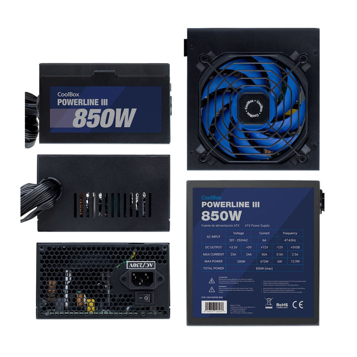 EAN 8436556143038 - CoolBox Powerline III 850 unidad de fuente de alimentación 20+4 pin ATX Negro imagen 3