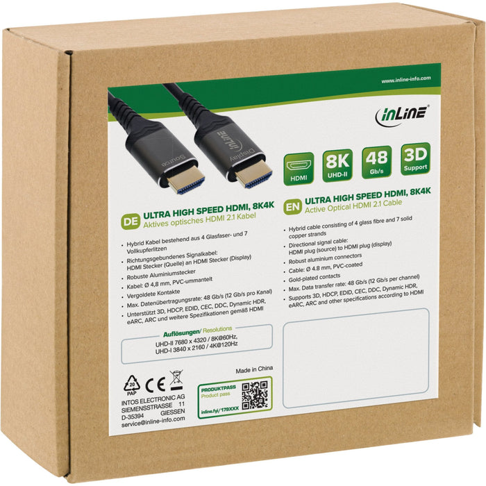 Cable Hdmi A-A 20 Metros Optico Activo 8k 60hz  48gbps Inline