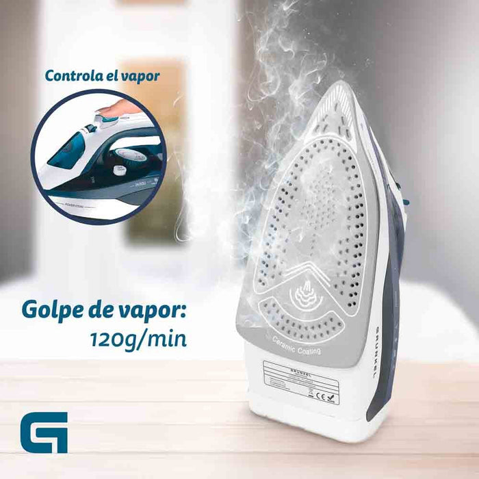 Plancha De Vapor Grunkel 2600w Suela Cerámica Azul Pl-2600ce