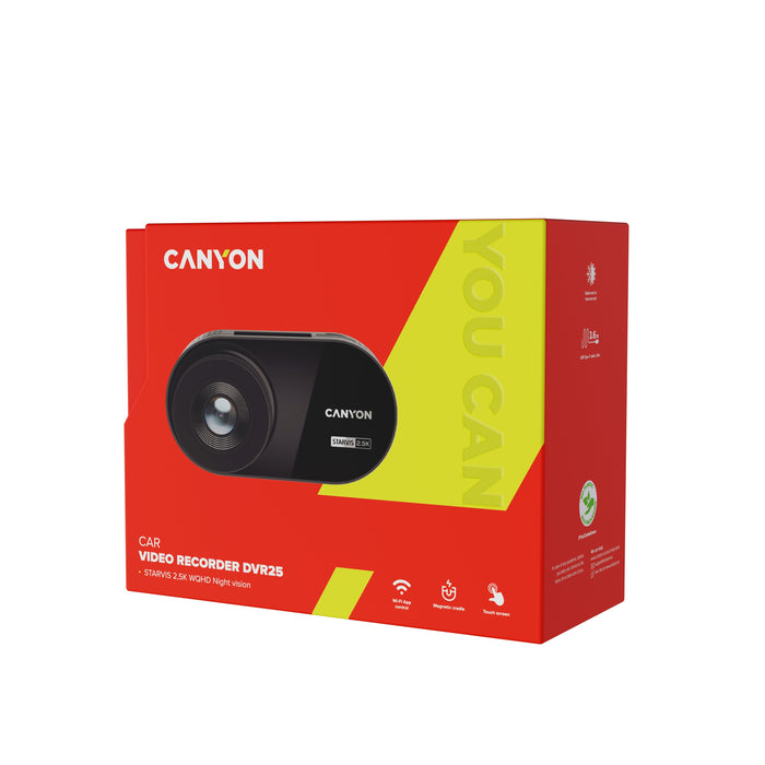 Canyon Dashcam Dvr25 Wqhd 2.5k Wifi App Sd-Card Bk Retail