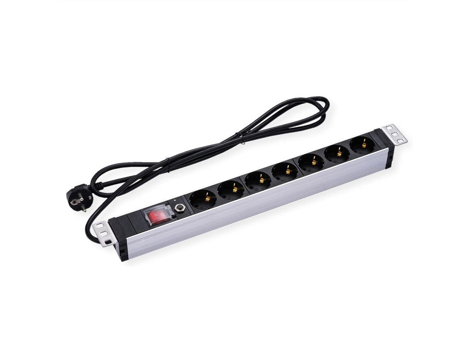 Value 19-Zoll-Steckdosenleiste 7fach Mit Berlastschutz, 1 He, Schutzkontakt-Stecker, 2,8 M