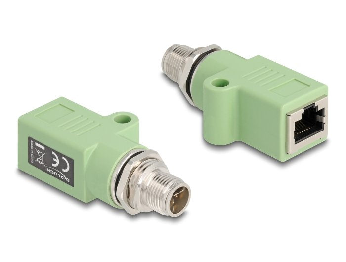 Delock M12 Adapter X-Kodiert 8 Pin Stecker Zu Rj45 Buchse Cat.5e Mit Befestigungsloch Gerade Grün