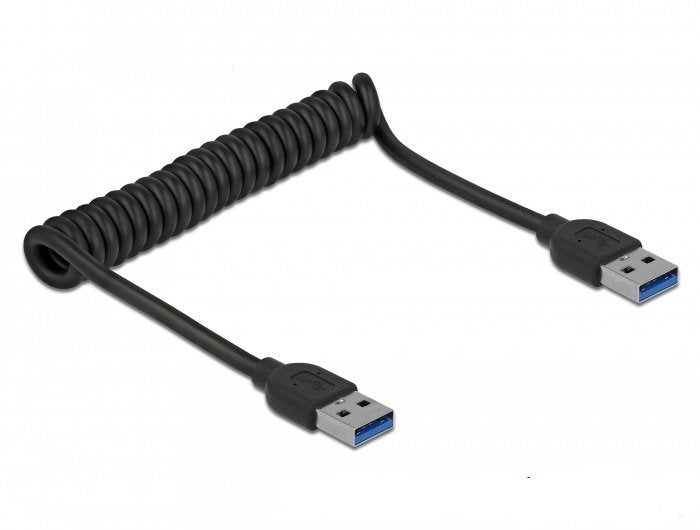 Cable Espiral Delock Usb 3.2 Gen 1, Usb-A Macho > Usb-A Macho Negro, 1,2 Metros 85348