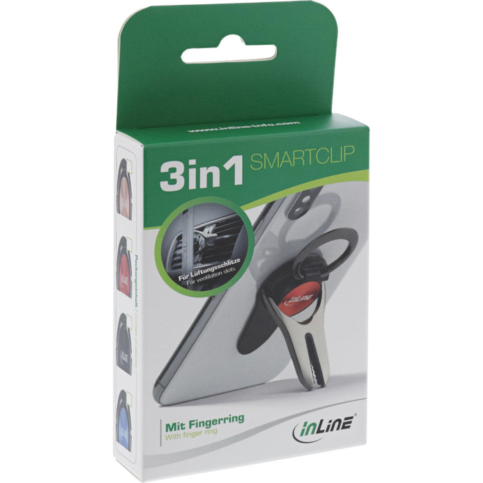 Inline Smartphone 3in1 Smartclip Soporte Para Automóvil, Soporte Para Dedos, Asa Autoadhesiva Para Smartphone