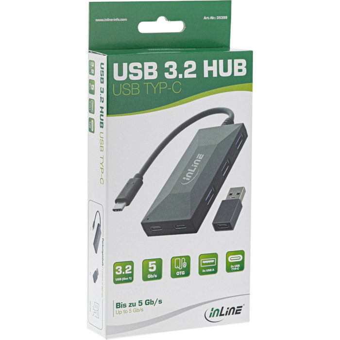 Inline Usb 3.2 Gen.1 Otg Hub, Usb Tipo C A 2 Puertos Tipo C Y 3 Puertos Tipo A, Sin Fuente De Alimentación