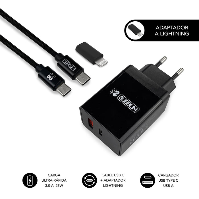 EAN 8436586742096 - SUBBLIM SUBCHG-3WPD11 cargador de dispositivo móvil Universal Negro, Gris Corriente alterna Carga rápida  imagen 1
