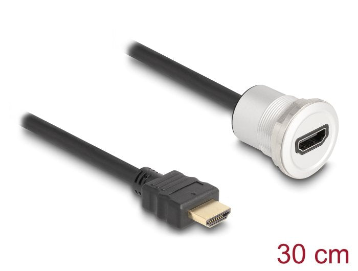 Delock Hdmi Einbaubuchse 8k 60 Hz Mit Cablepeitsche Stecker 30 Cm Aluminium