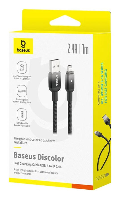 Discolor Series Fast Charging Cable Usb To Ip 2.4a 1m Cluster Black