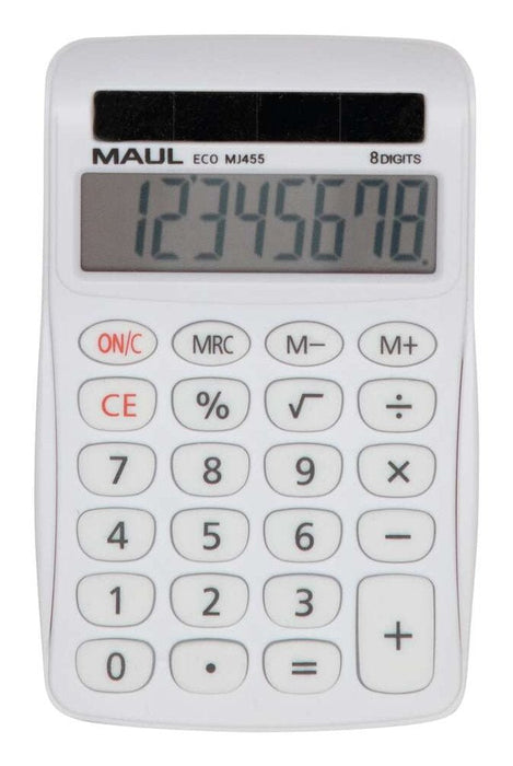 Maul Calculadora Eco Mj 455  Calculadora Basica Con Pantalla De 8 Dígitos  Calculadora Solar De 80% De Plástico Reciclado  Calculadora Pequeña 11,2 X 7,1 X 2 Cm  Blanco