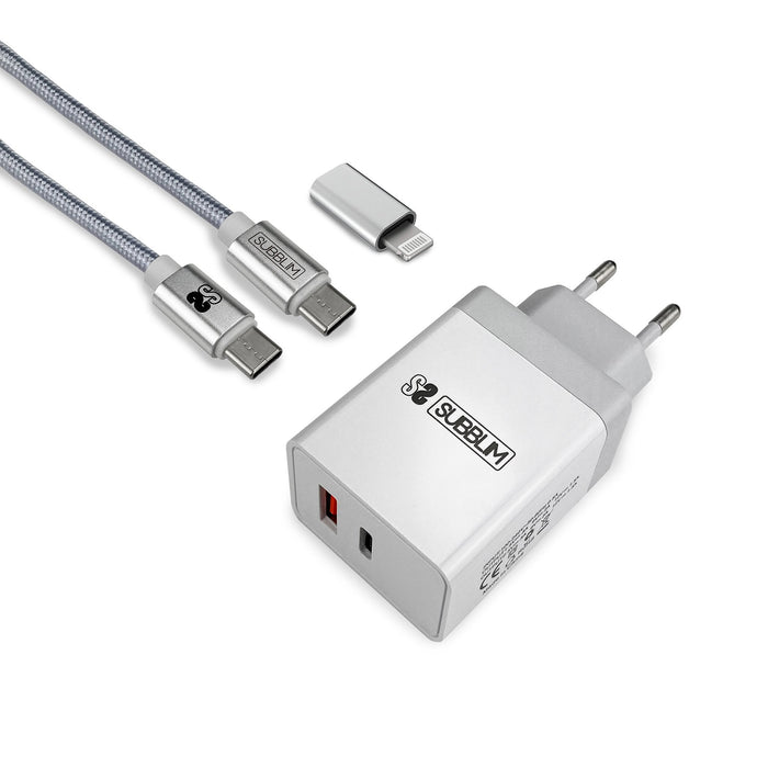 EAN 8436586742089 - SUBBLIM SUBCHG-3WPD10 cargador de dispositivo móvil Universal Plata, Blanco Corriente alterna Carga rápid imagen 1