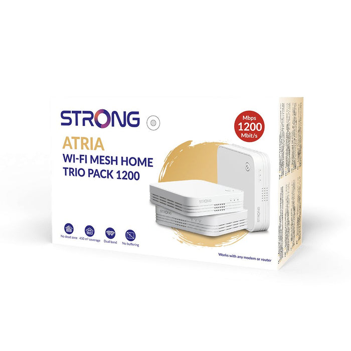 EAN 9120072375460 - Strong WI-FI MESH HOME TRIO PACK 1200 Doble banda (2,4 GHz / 5 GHz) Wi-Fi 5 (802.11ac) Blanco 3 Interno imagen 2