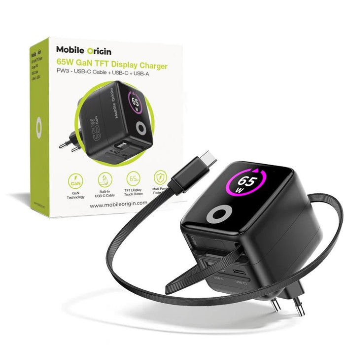 Mobile Origin 65w Gan Charger Pw3 Usb-C Ret. Cable 65cm+Usb-A