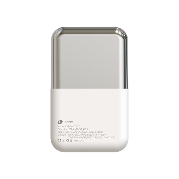 Powerbank 10000mah Leotec Lepow22w10ws 22.5w Blanco Y Plata Incluye Cable Usb Tipo-C