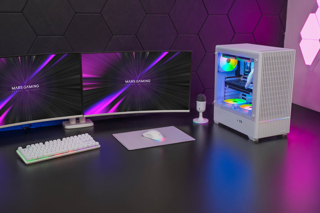 Caja Pc Atx Semitorre Mars Gaming Mc-Quantum Doble Cristal Templado Argb Gpu 335mm Blanco