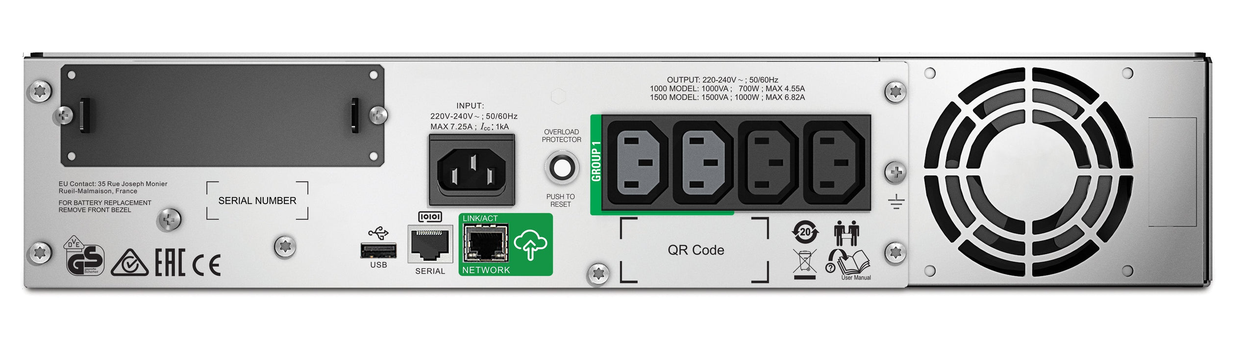 EAN 0731304333005 - APC SMT1500RMI2UC sistema de alimentación ininterrumpida (UPS) Línea interactiva 1,5 kVA 1000 W 4 salidas imagen 2