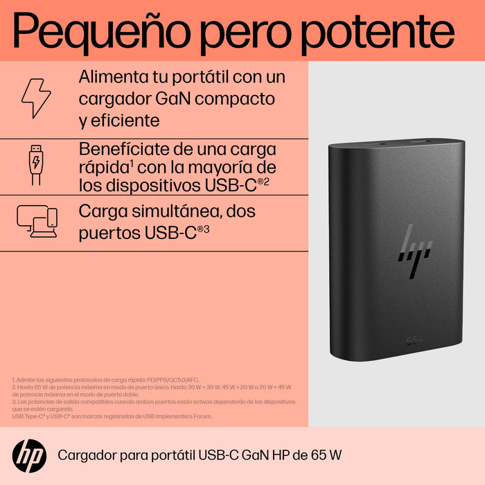 EAN 0196337695061 - HP 65W Gallium Nitride USB-C Laptop Charger adaptador e inversor de corriente Interior Negro imagen 7