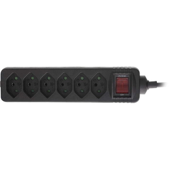 Regleta Inline Suiza, 6 Vías, Con Interruptor, 1,5 M, Negra